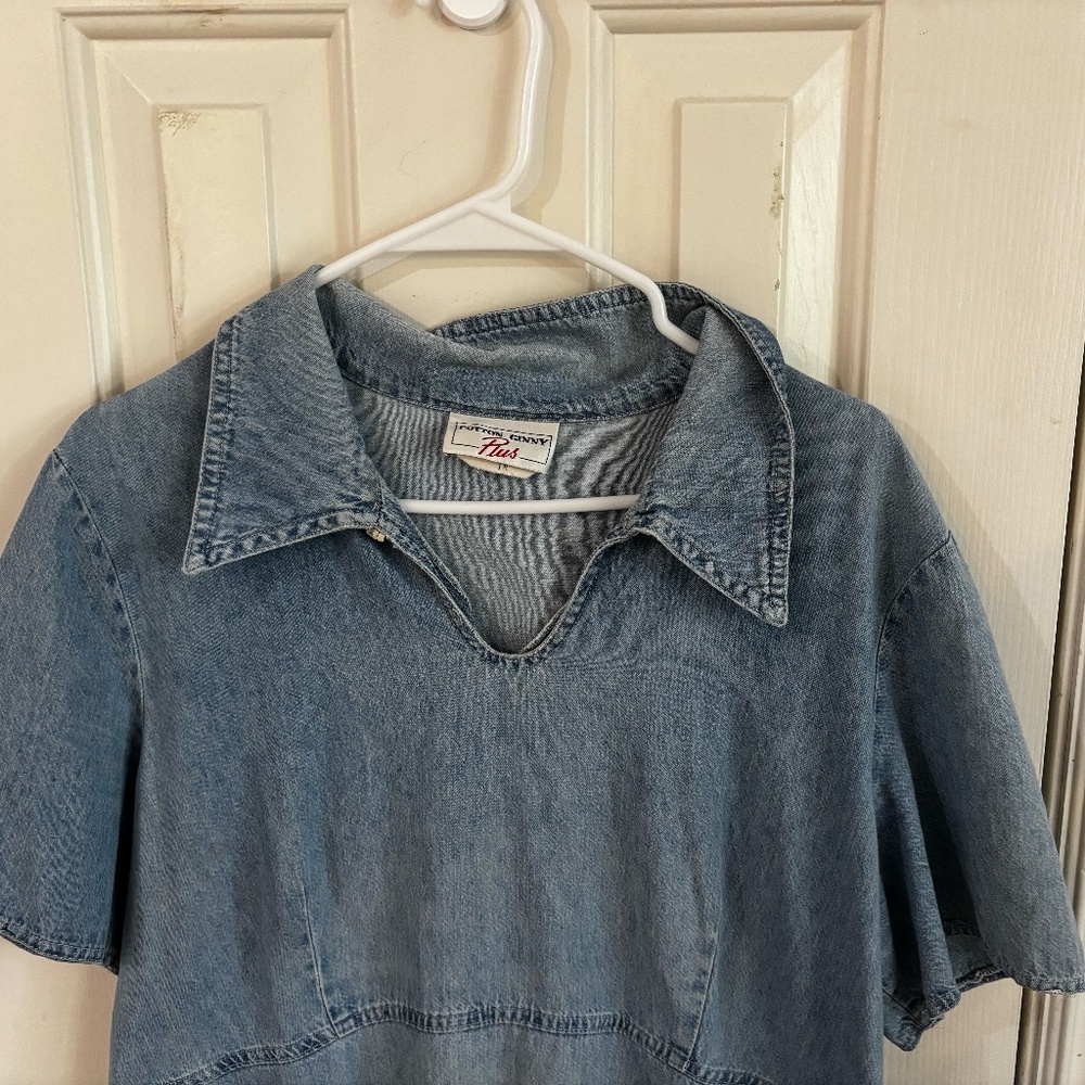 Light Wash Denim Maxi Dress with Collared V-Neck - Picture 6 of 7
